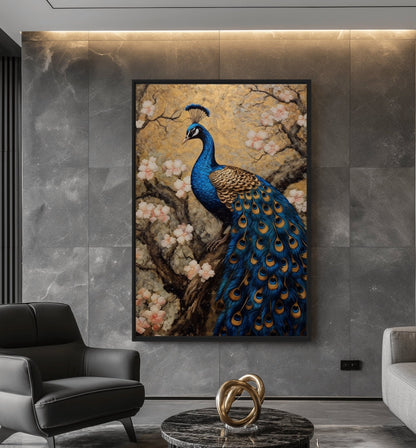Peacock Japanese Art Framed Canvas