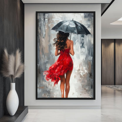 Woman With Umbrella Modern Art Framed Canvas - PaintFu