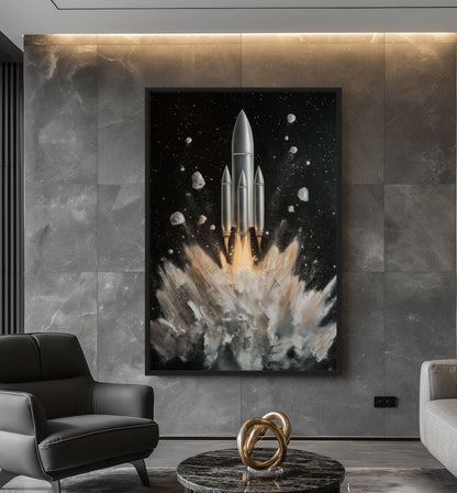 Rocket Take Off Space Art Framed Canvas