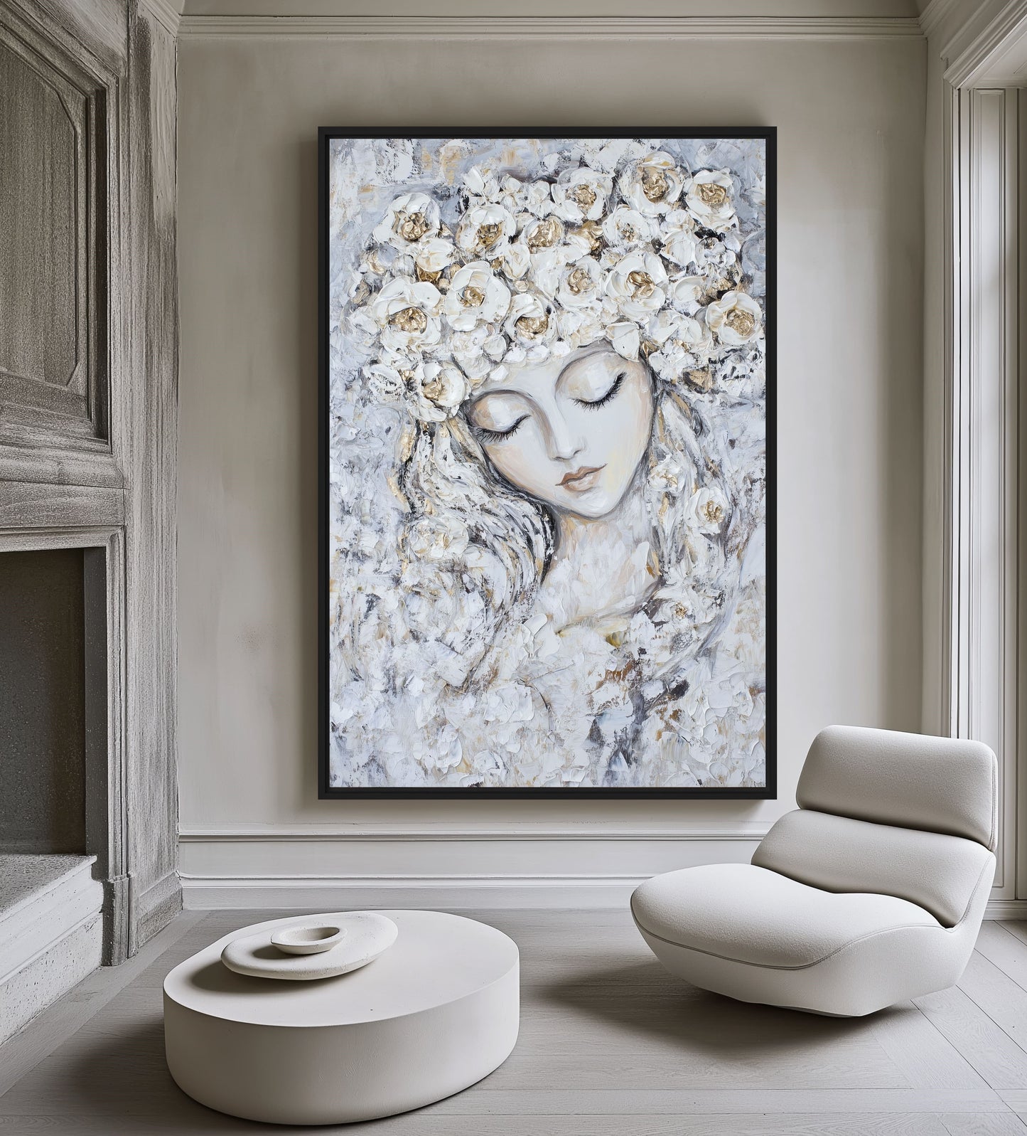Woman Flower Head Modern Art Framed Canvas