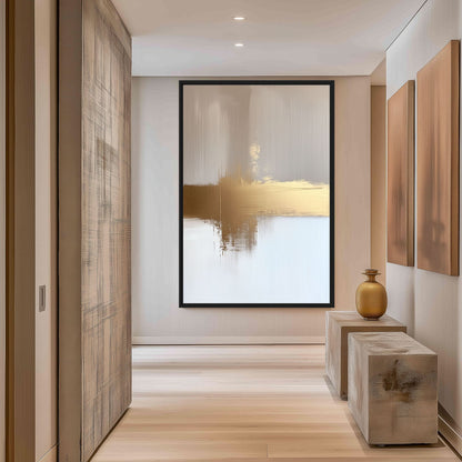 Beige White Gold Minimalist Art Framed Canvas - PaintFu