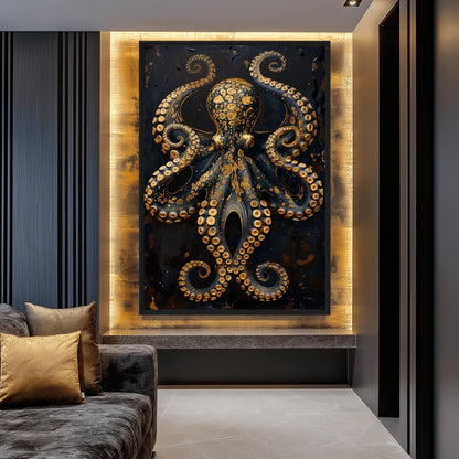 Majestic Golden Octopus Framed Canvas
