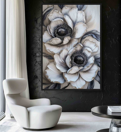 Luxury Neutral Floral Art Framed Canvas - PaintFu