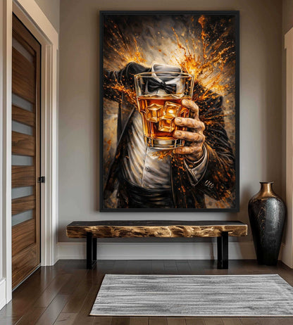 Whiskey Noir Framed Canvas - PaintFu