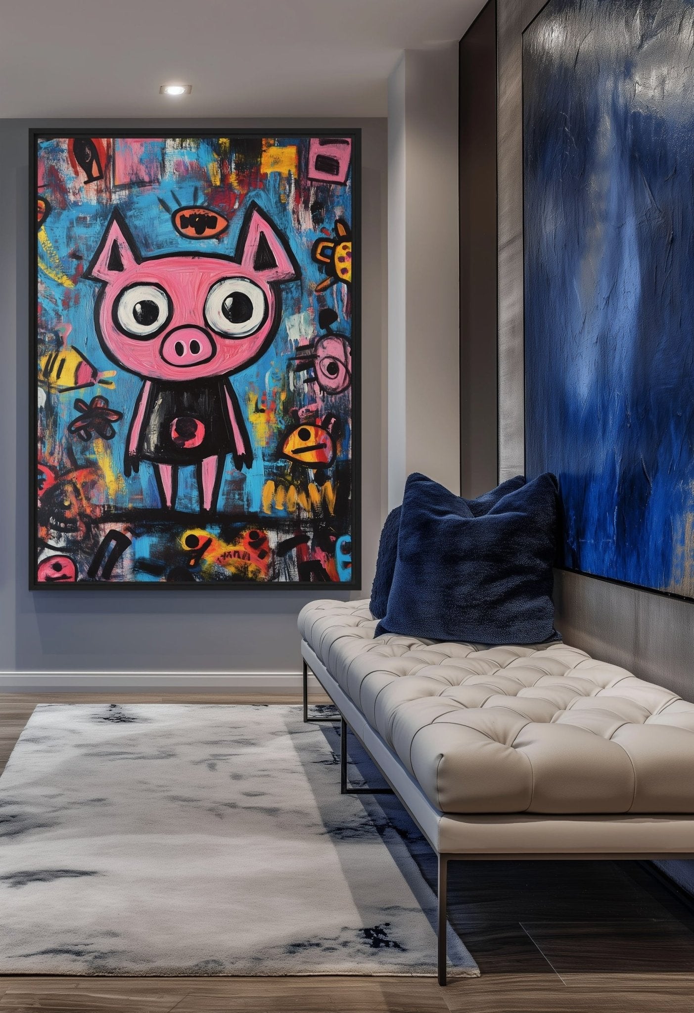 Pig Graffiti Art Framed Canvas