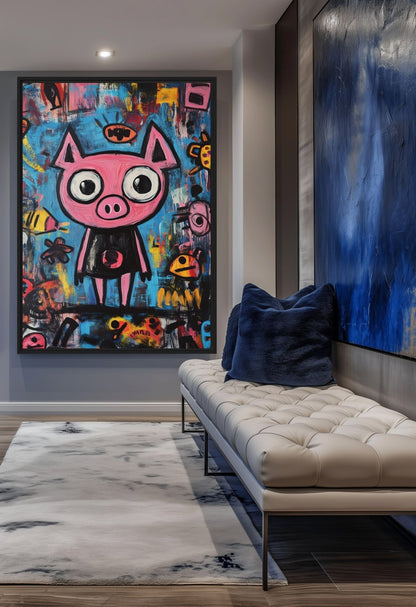 Pig Graffiti Art Framed Canvas - PaintFu