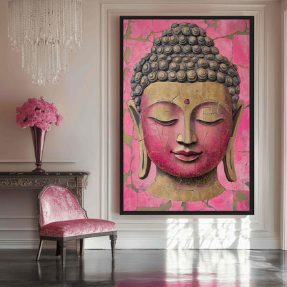 Pink & Gold Buddha Portrait Framed Canvas - PaintFu