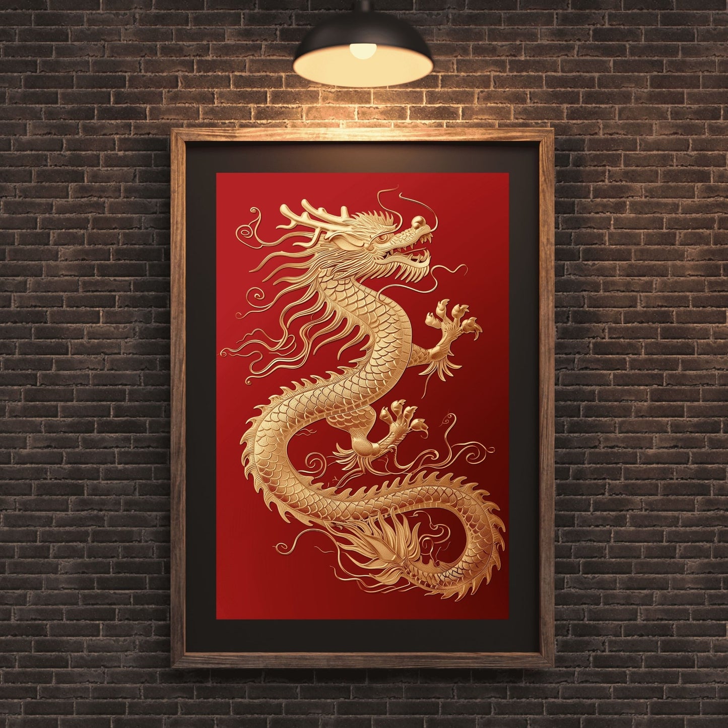 Golden Dragon Chinese Art Framed Canvas