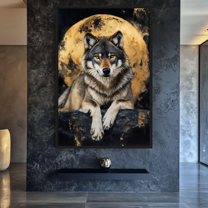 Wolf & Full Moon Modern Art Framed Canvas