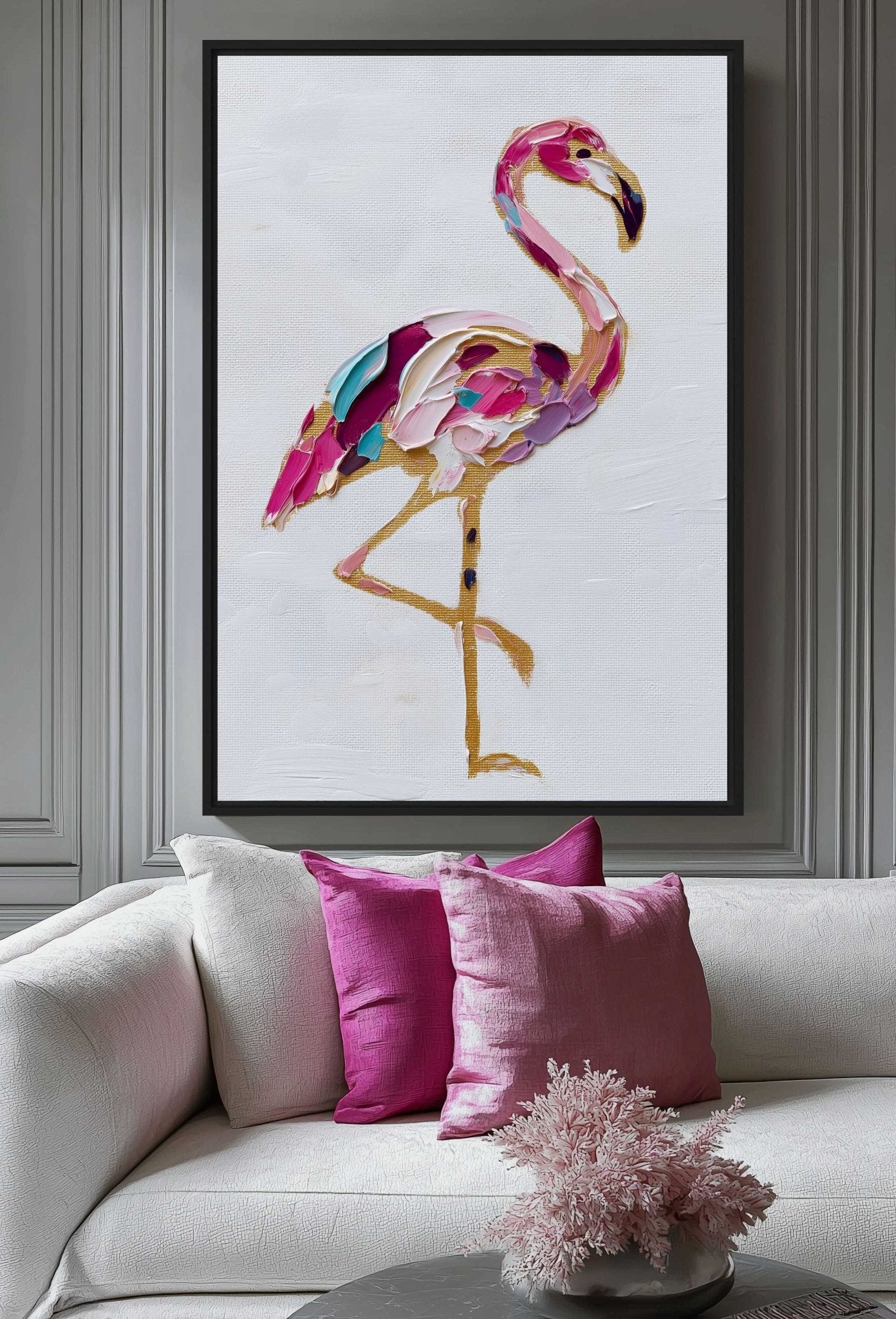 Flamingo Impasto Art Framed Canvas