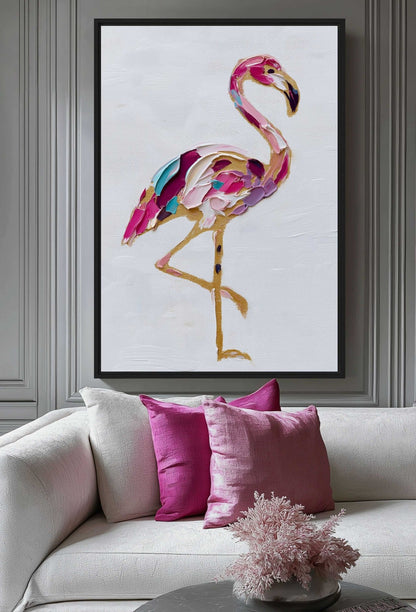 Flamingo Impasto Art Framed Canvas - PaintFu