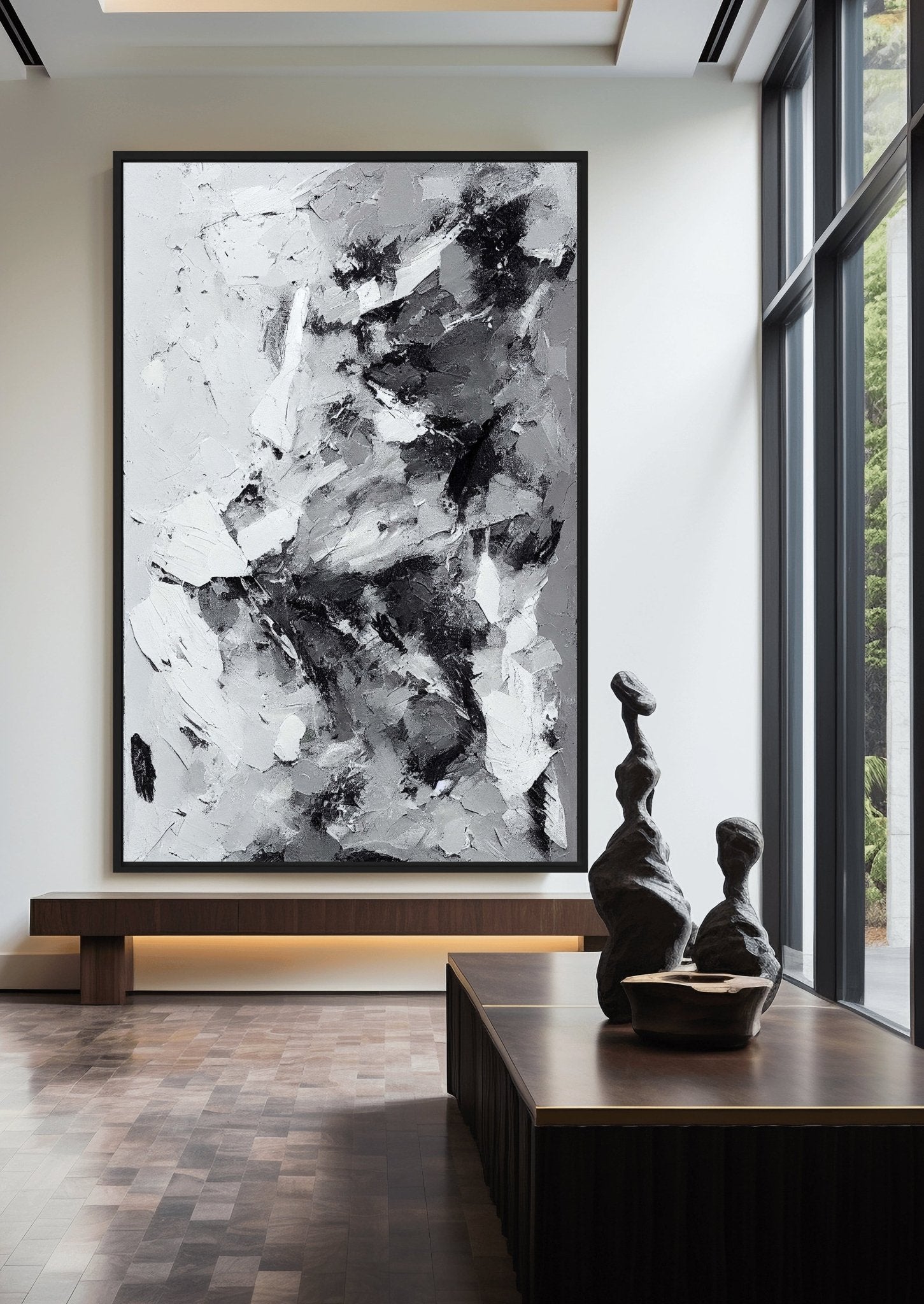 Grey White Black Modern Art Framed Canvas