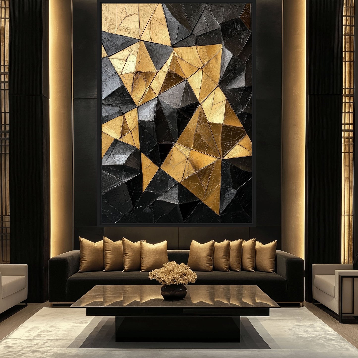 Black Gold Geometric Art Framed Canvas