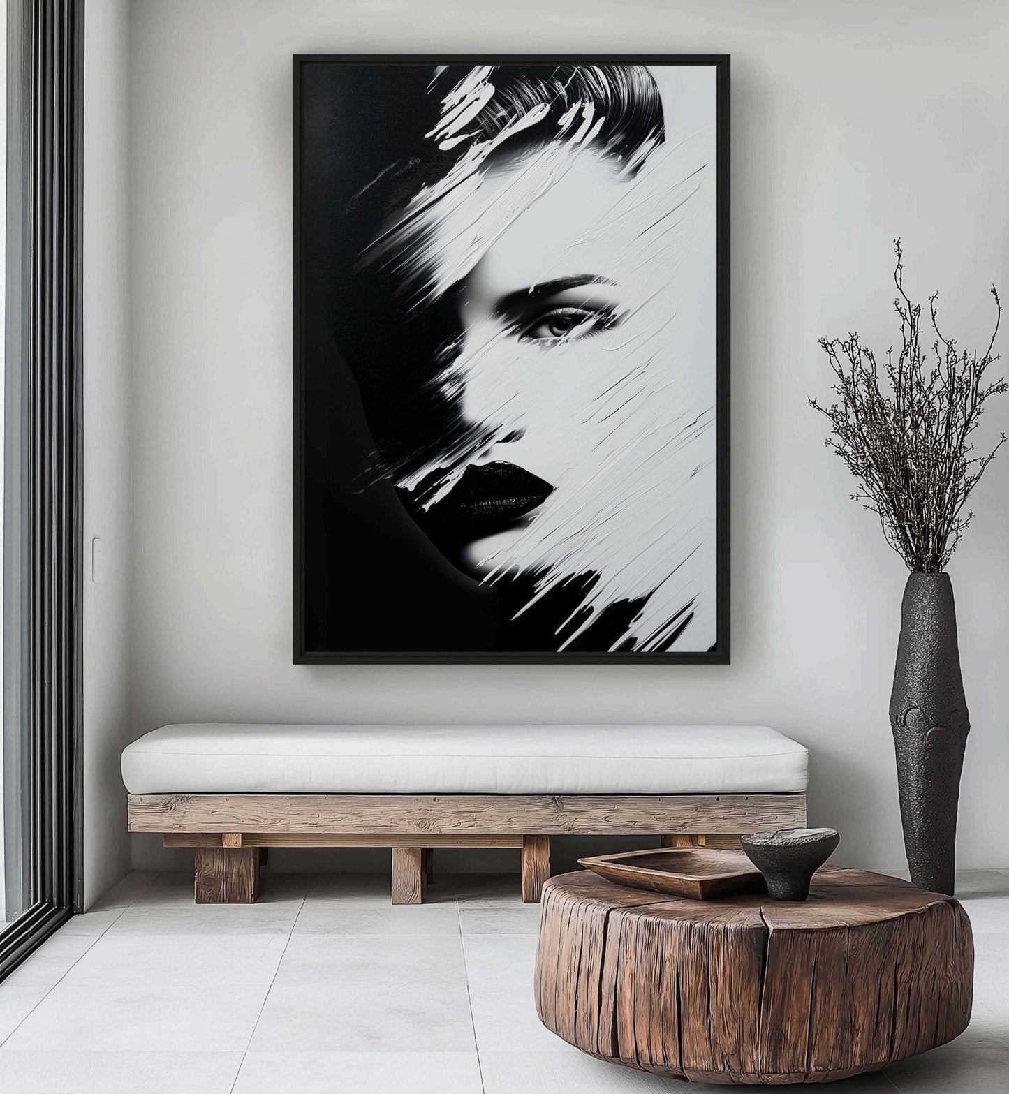 Minimalist Black & White Female Face Art Framed Canvas