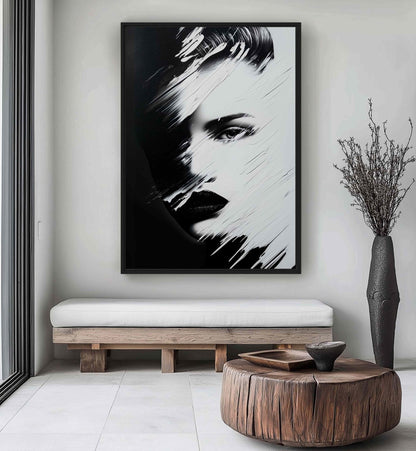 Minimalist Black & White Female Face Art Framed Canvas - PaintFu