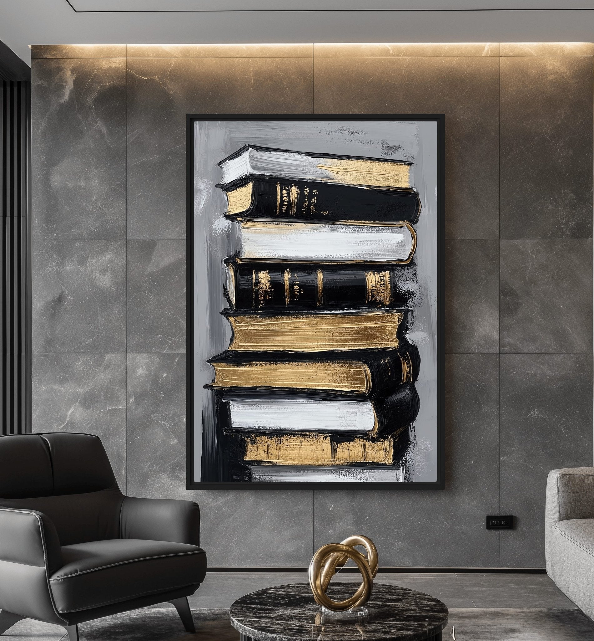 Stack of Books Modern Art Framed Canvas