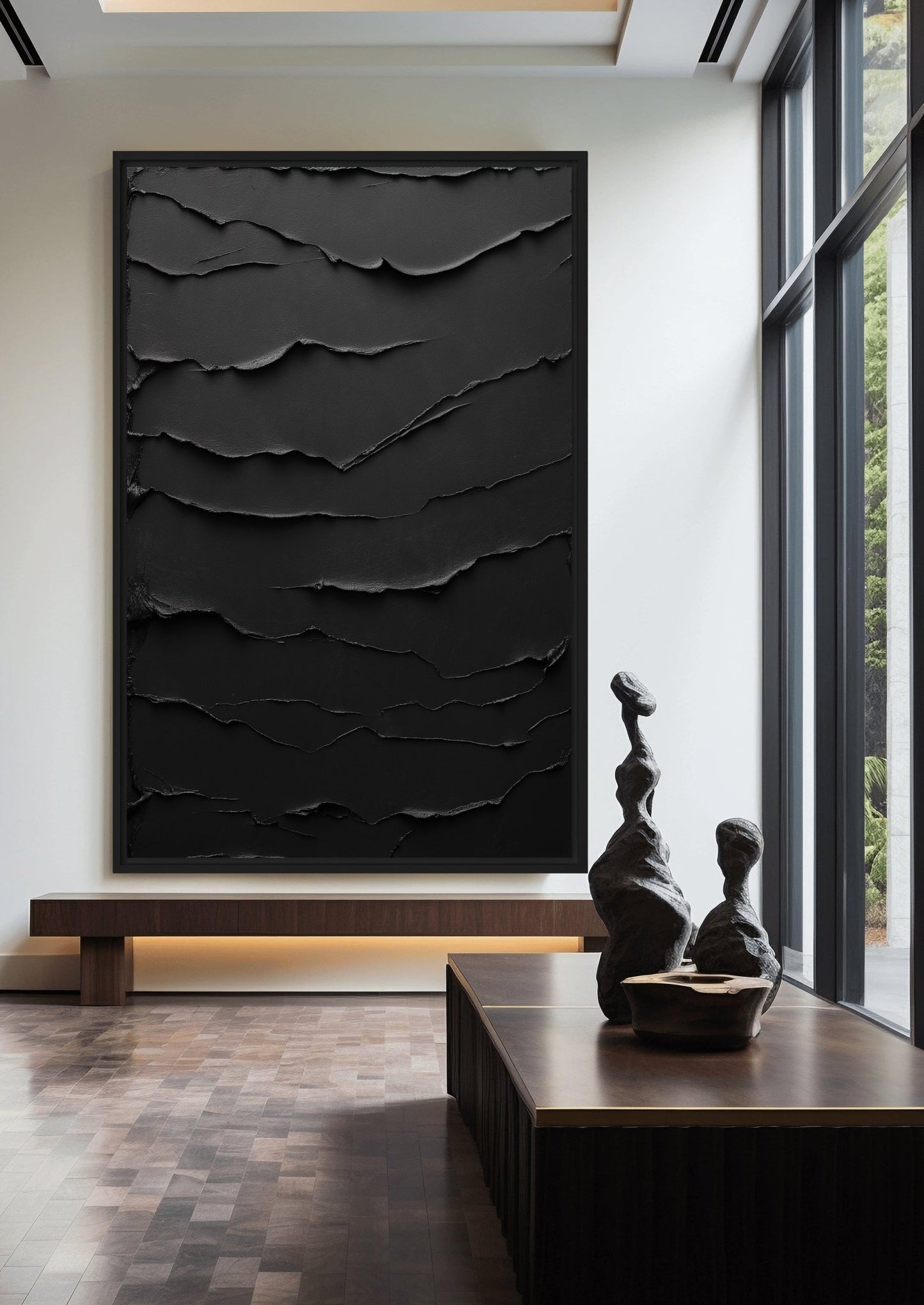 Black Minimalist Textured Art Framed Canvas