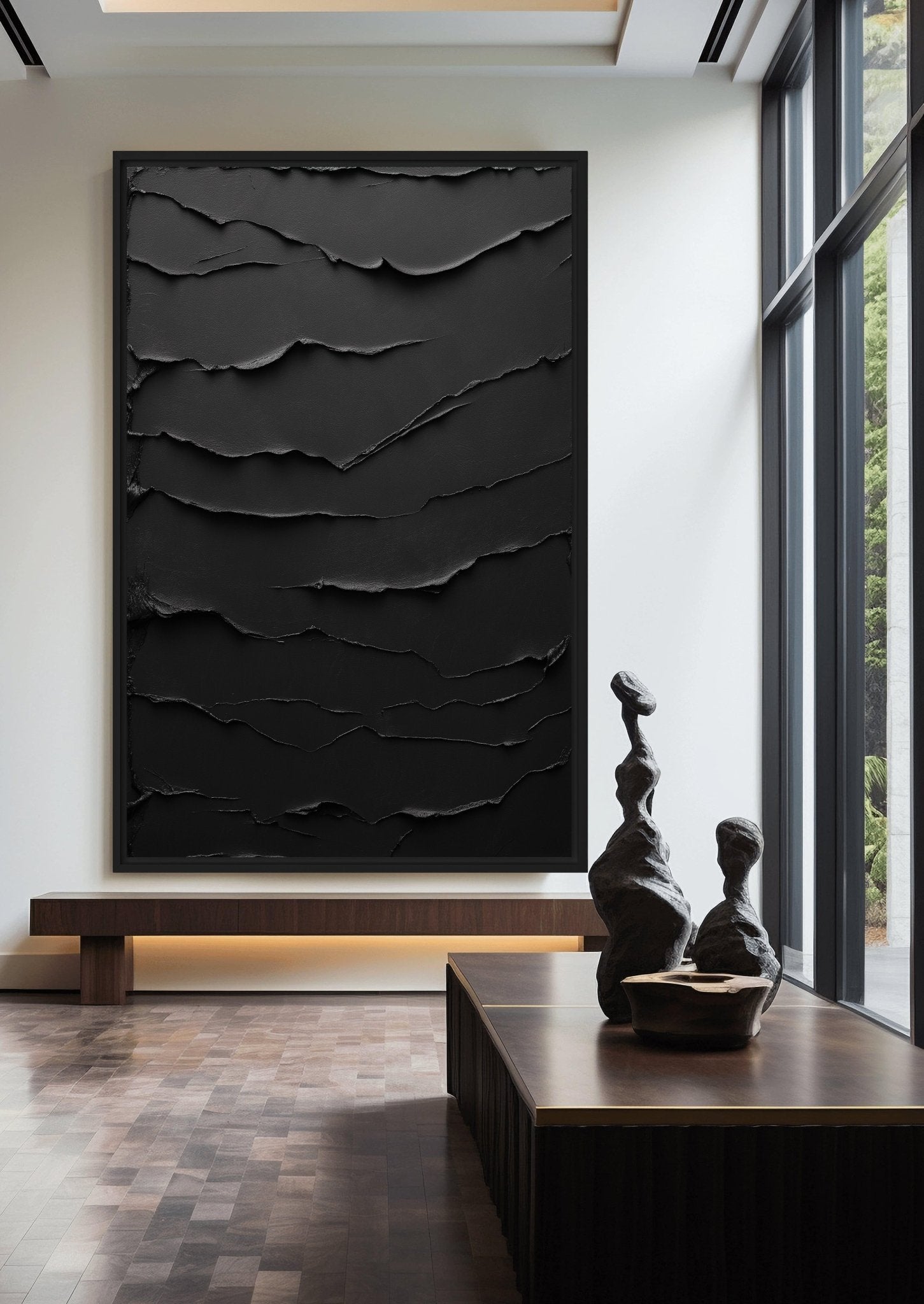 Black Minimalist Textured Art Framed Canvas