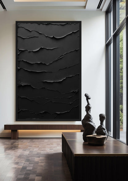 Black Minimalist Textured Art Framed Canvas