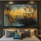 Teal & Gold Abstract Art Framed Canvas