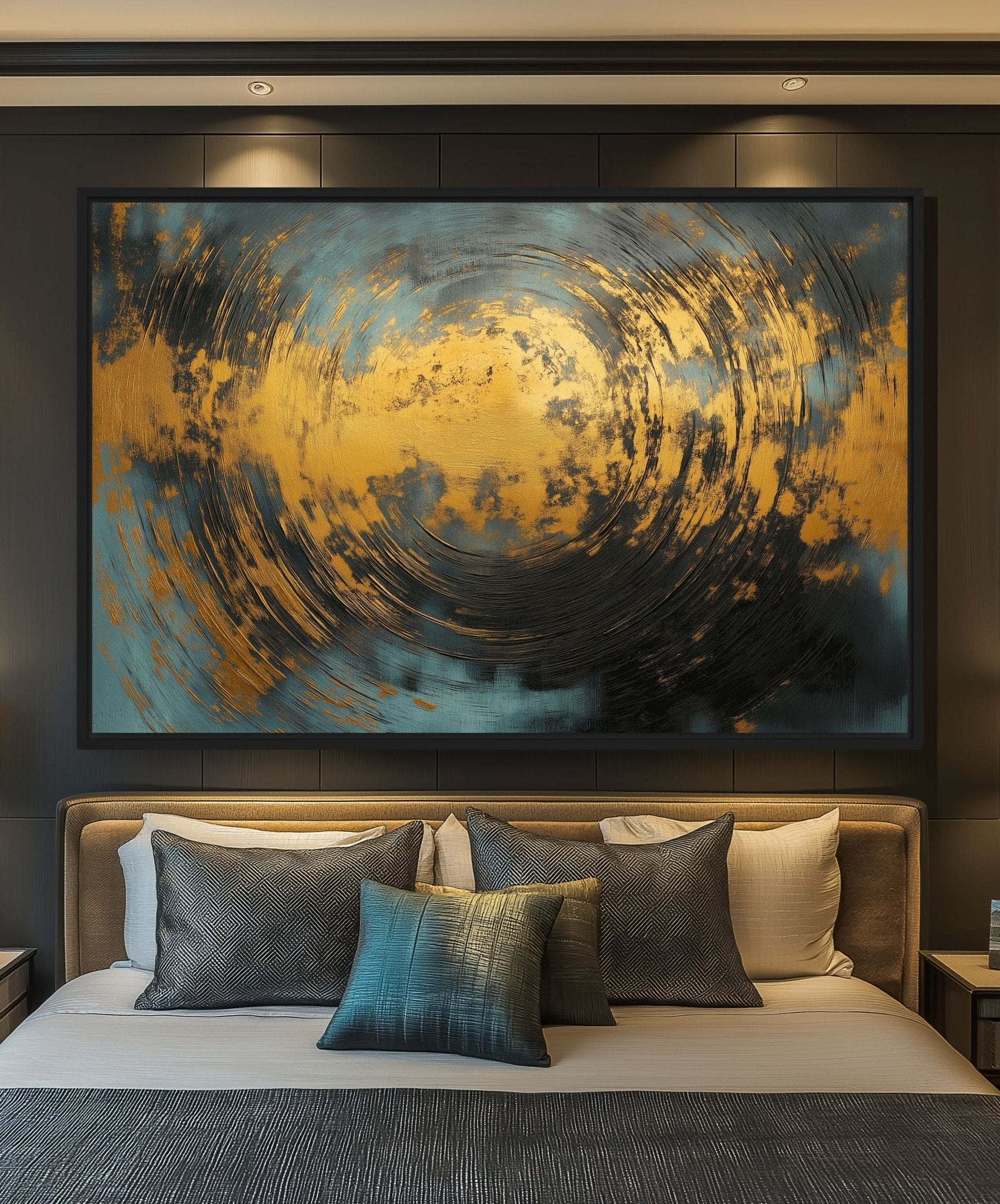 Teal & Gold Abstract Art Framed Canvas