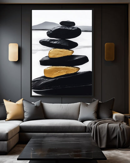 Zen Balancing Stones Framed Canvas - PaintFu