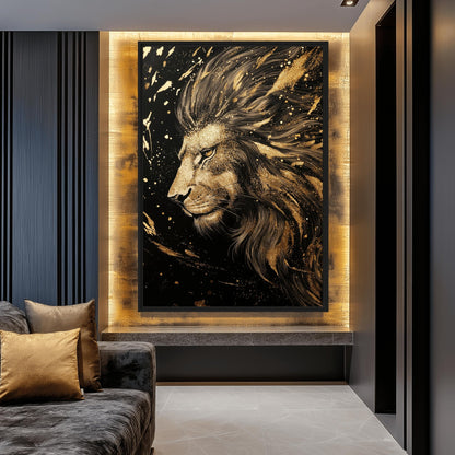Golden Majestic Lion Framed Canvas