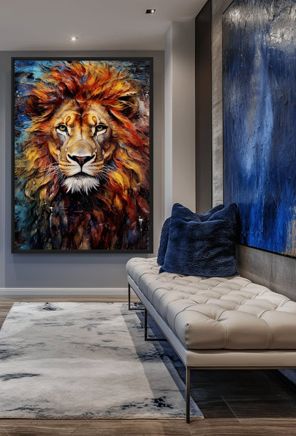 Colorful Lion Modern Art Framed Canvas