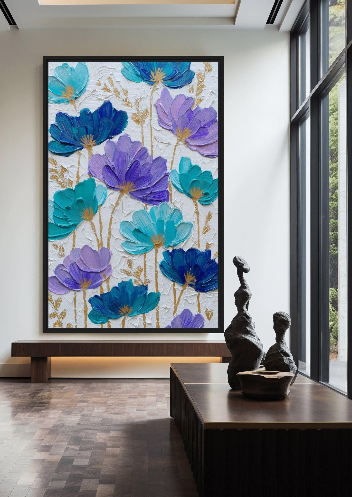 Teal Purple Floral Art Digital Print