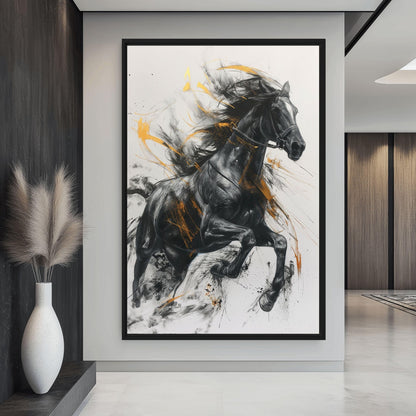 Black Horse Equestrian Art Canvas Print Detail | PaintFu