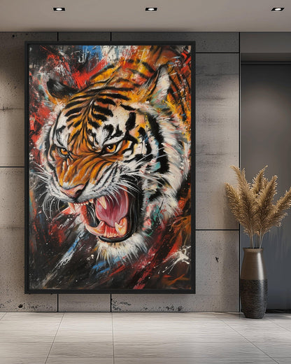 Roaring Tiger Modern Art Framed Canvas