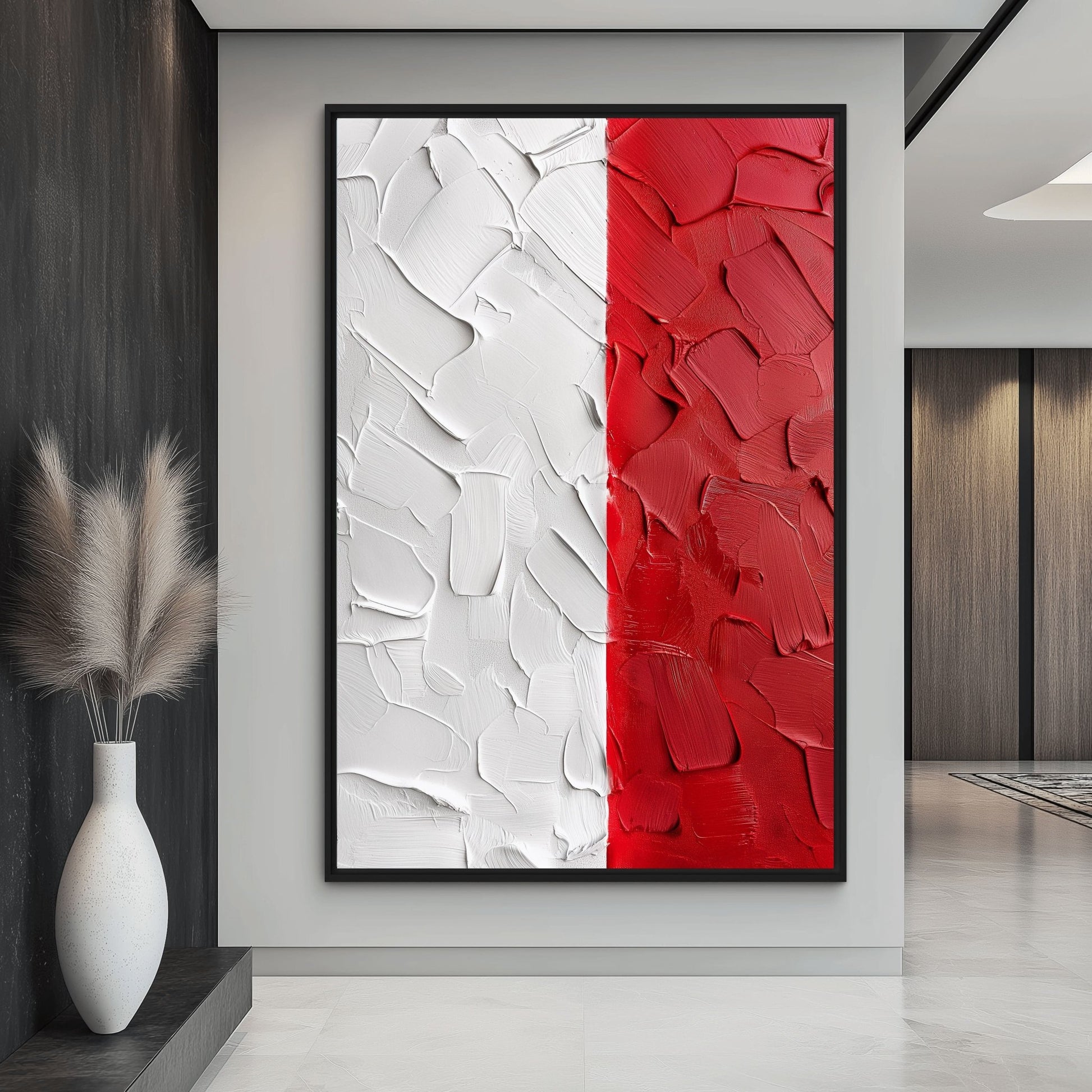 White Red Modern Art Framed Canvas