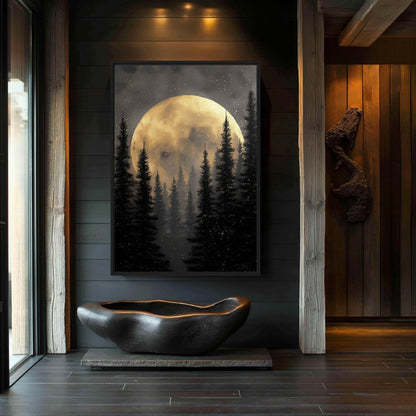 Full Moon Midnight Forest Framed Canvas - PaintFu