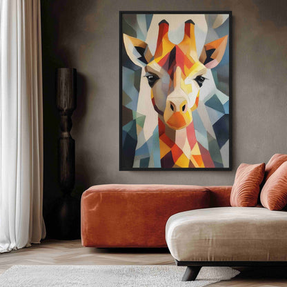 Giraffe Geometric Art Framed Canvas - PaintFu