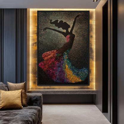 Dancing Woman In A Diamond Dress Framed Canvas