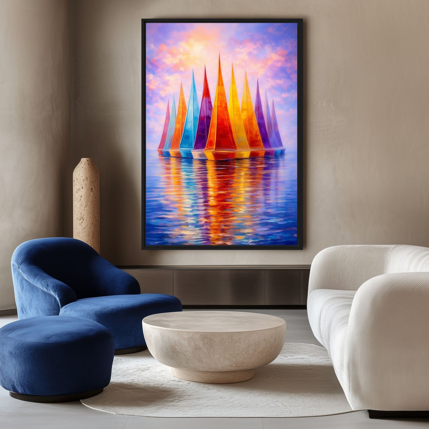 Colorful Sailboats Nautical Art Framed Canvas - PaintFu