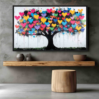 Heart Tree Graffiti Art Framed Canvas - PaintFu