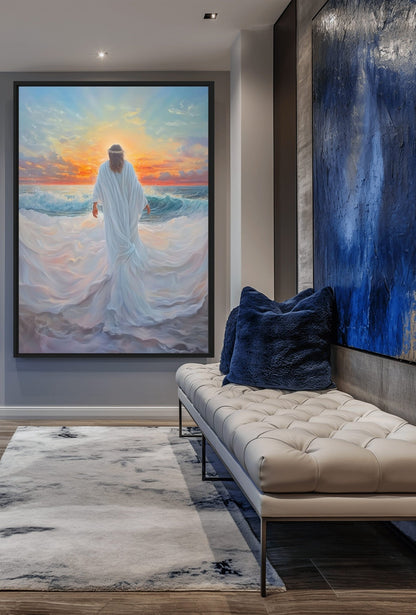 Jesus Walking On Water Religious Art Framed Canvas