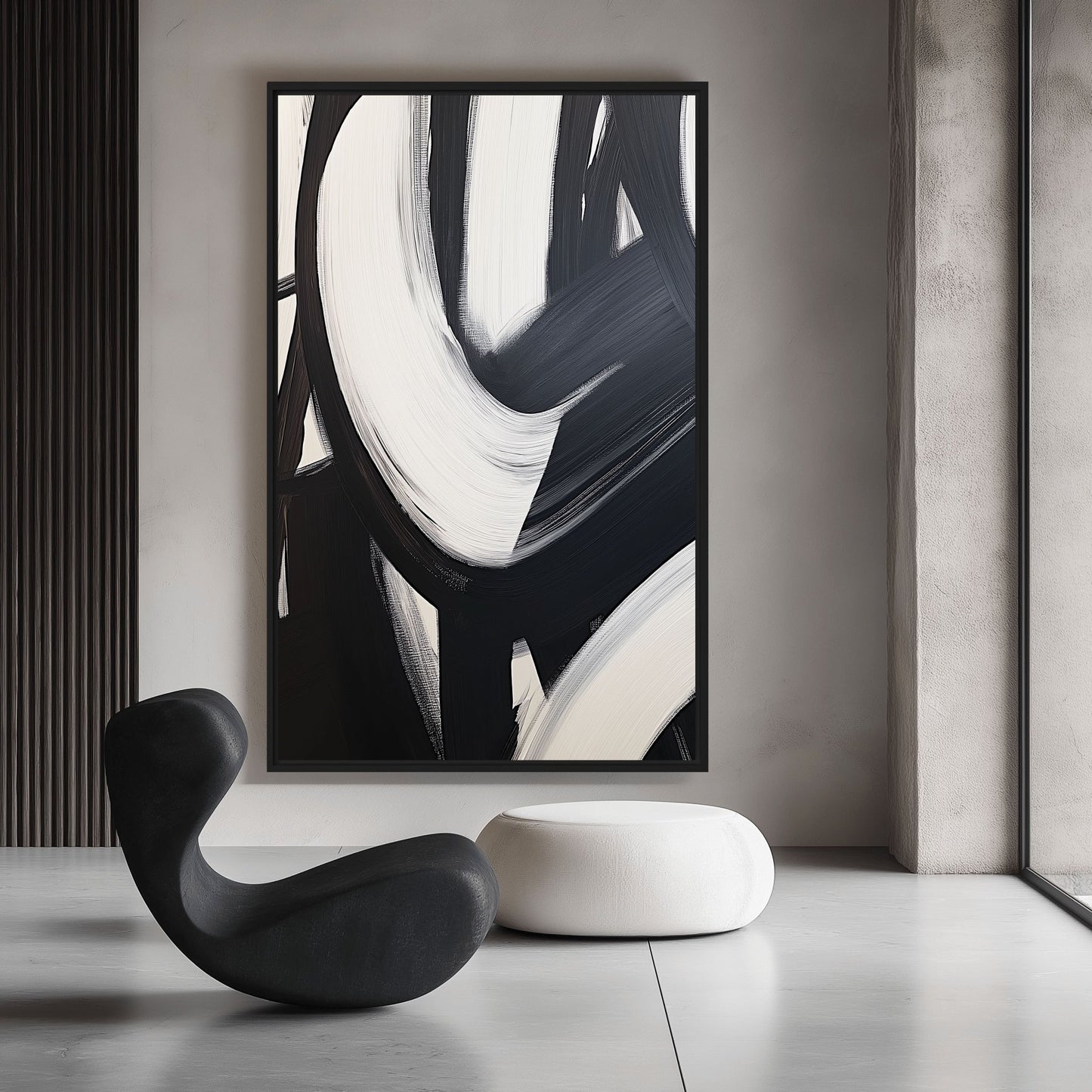 Black White Brushstroke Abstract Art Digital Print