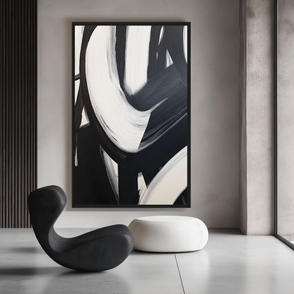 Black White Brushstroke Abstract Art Digital Print