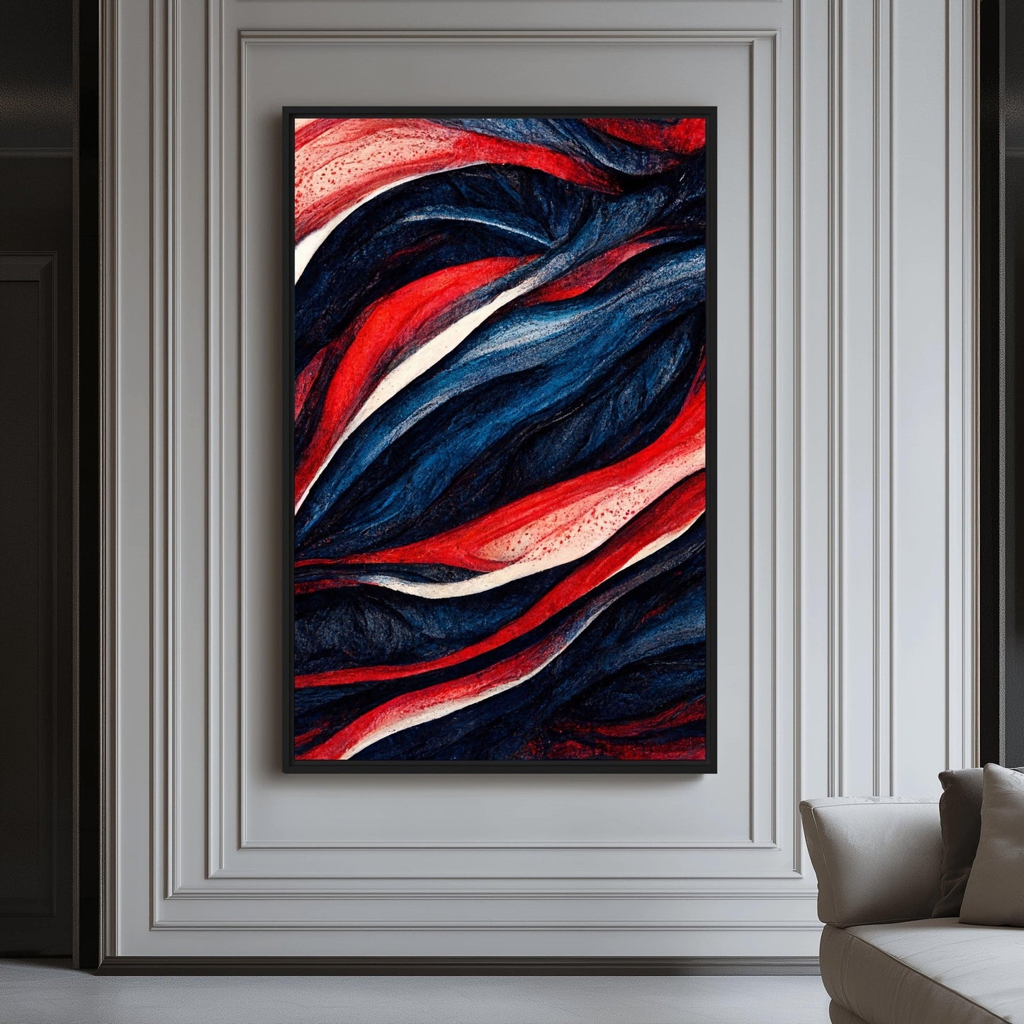 Navy Red Modern Art Framed Canvas