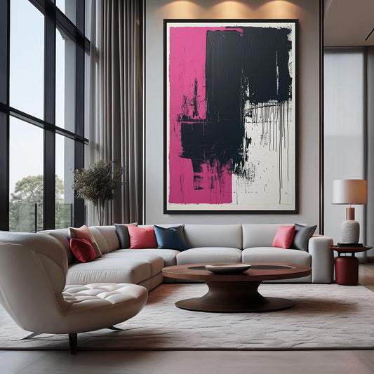 Pink Black Modern Art Framed Canvas