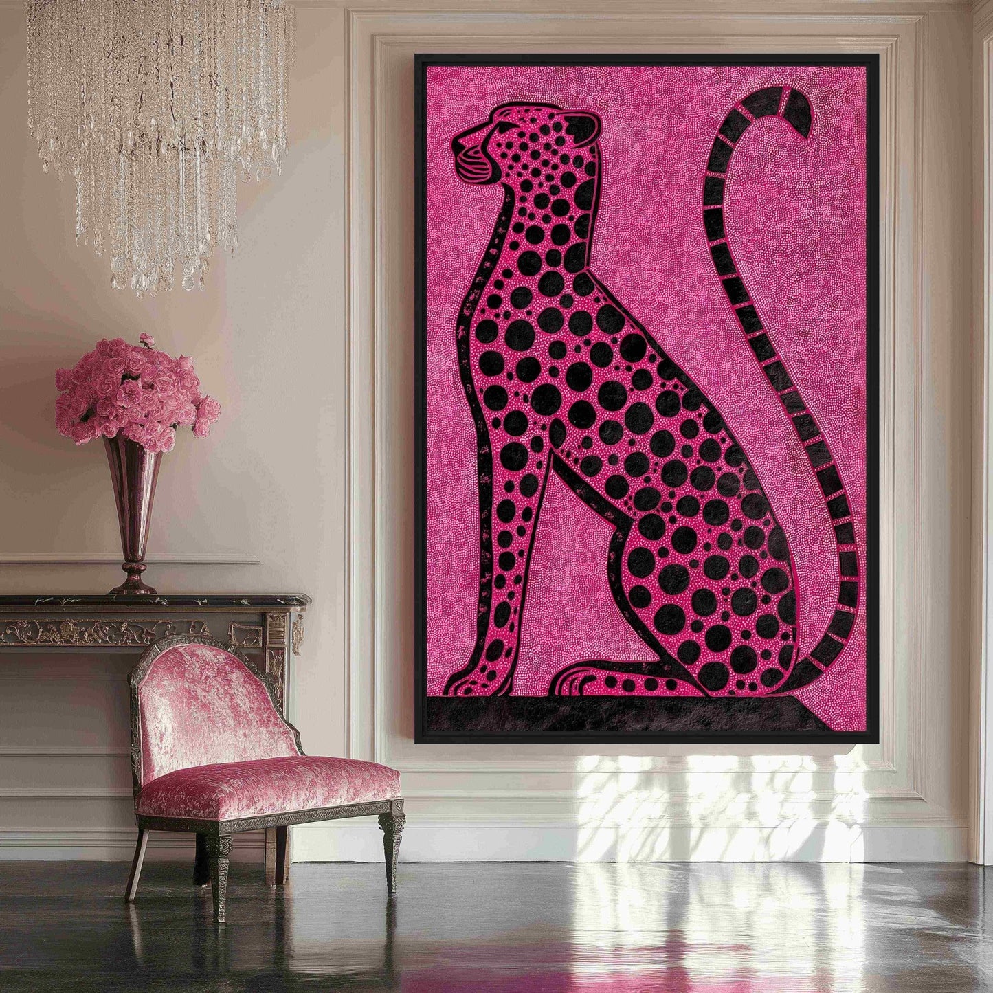 Pink Cheetah Trendy Art Framed Canvas