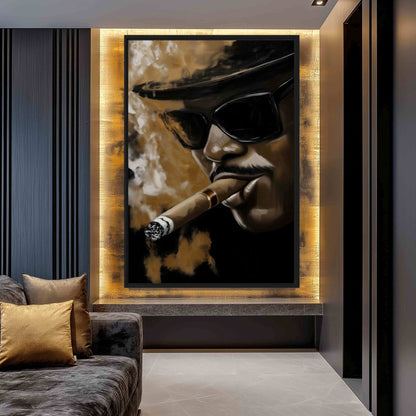 Cigar Man Bar Art Framed Canvas - PaintFu