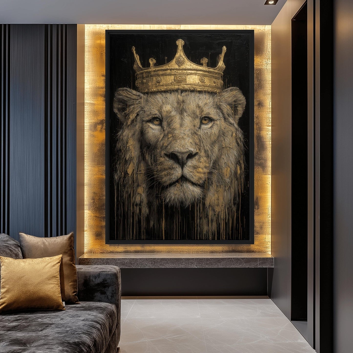 Crowned Lion Trendy Art Framed Canvas