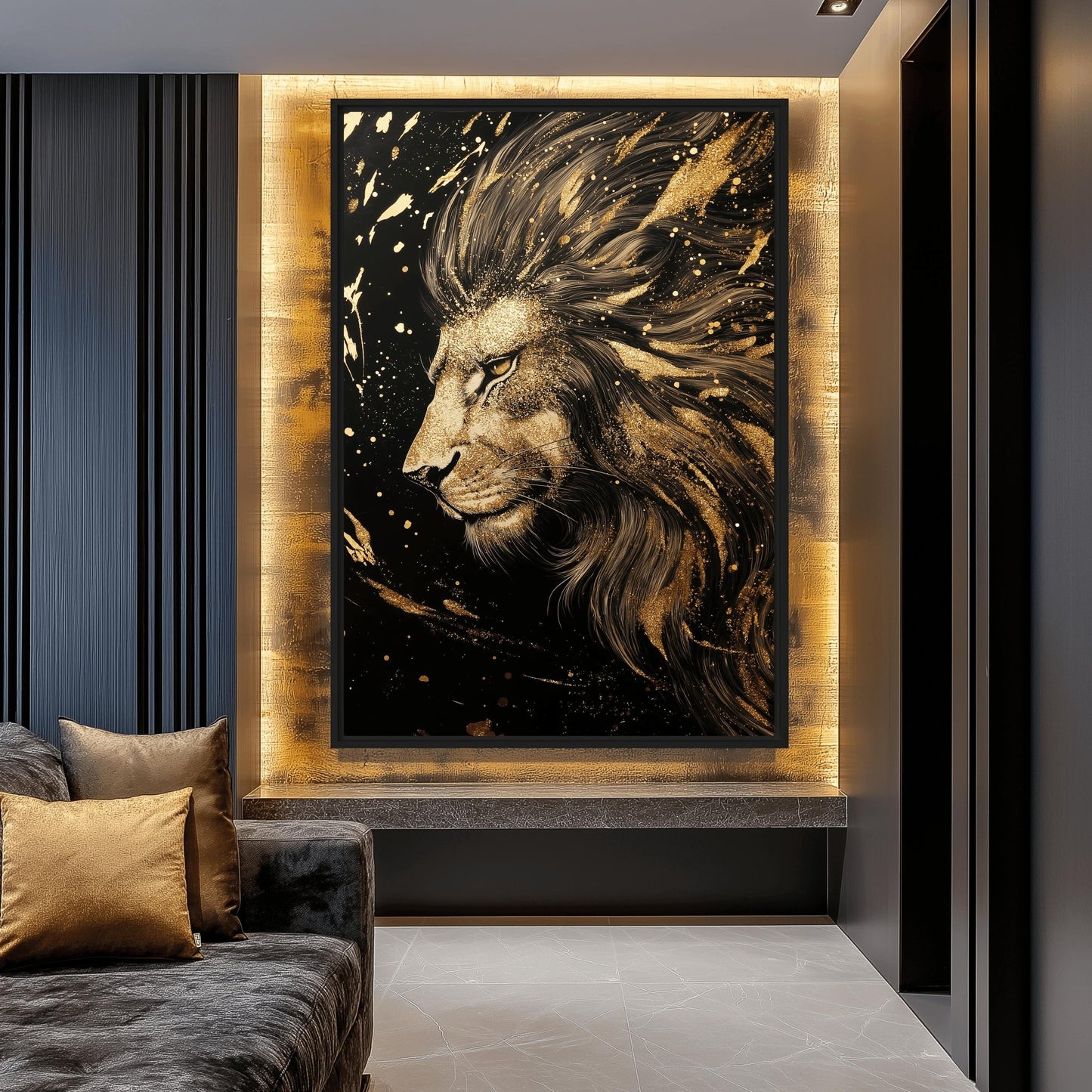 Golden Majestic Lion Art Digital Print
