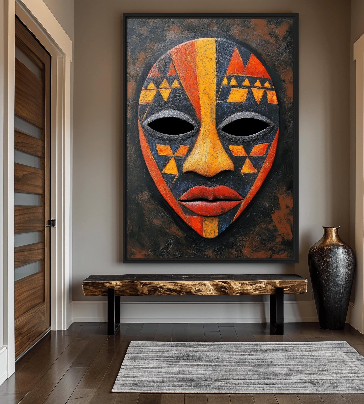 Tribal Mask African Folk Art Framed Canvas