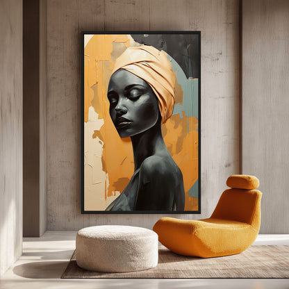 African Woman Abstract Art Framed Canvas