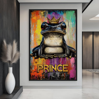 Frog Prince Graffiti Art Framed Canvas
