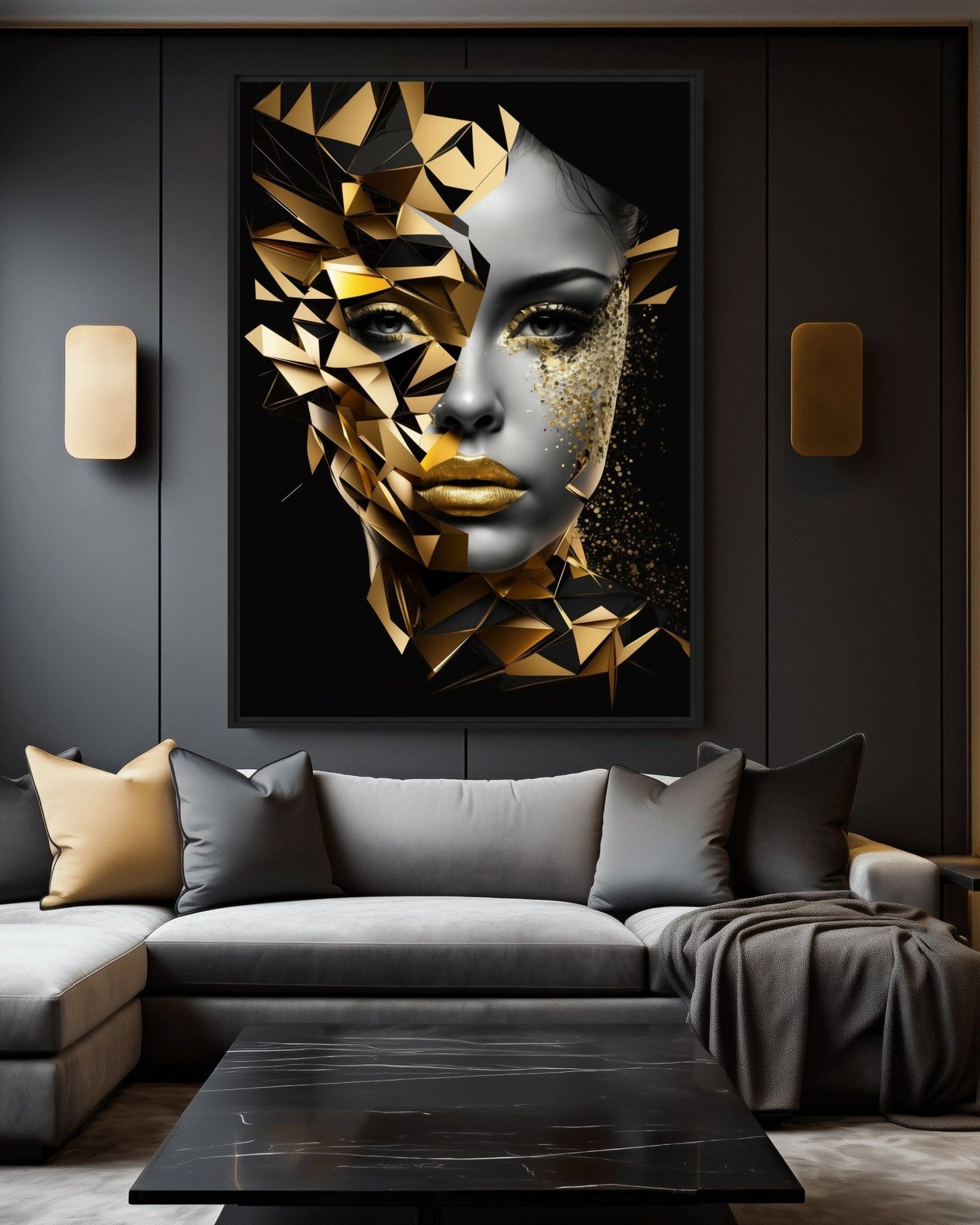 Woman Portrait Geometrical Art Framed Canvas